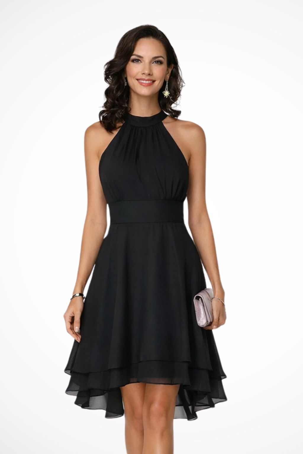 Women's Lightweight Ruffle Mini Dress | Elegant Halter Neck Summer Cocktail Dress 0