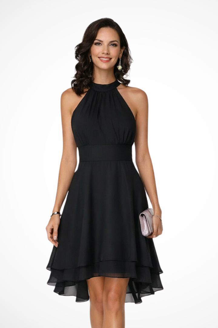 Women's Lightweight Ruffle Mini Dress | Elegant Halter Neck Summer Cocktail Dress 0