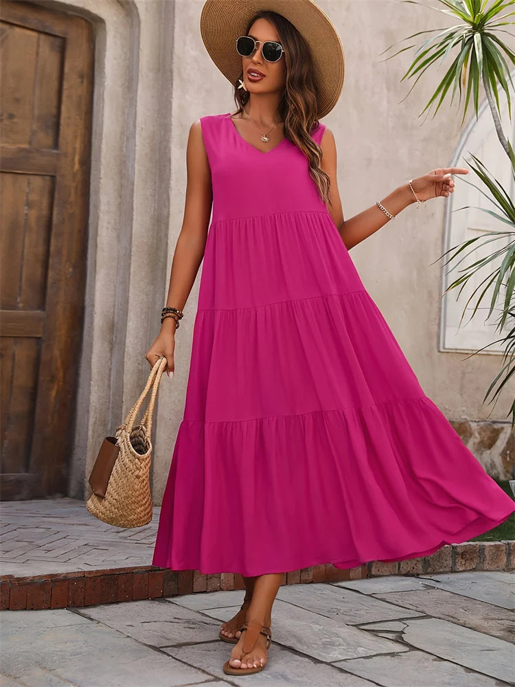Women's Lightweight Tiered Maxi Dress | Elegant Sleeveless Summer Gown