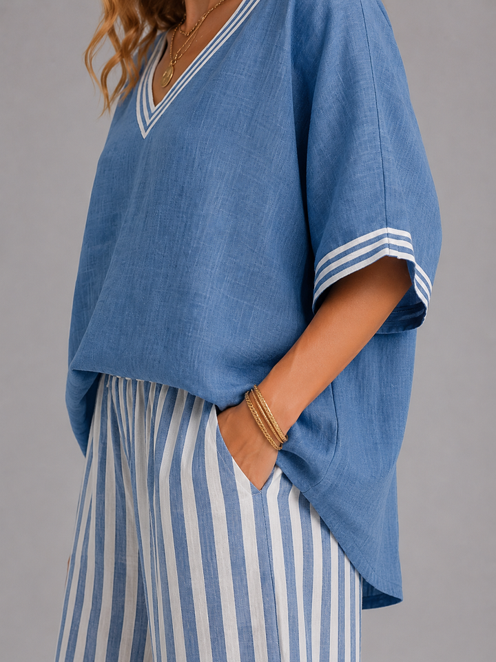 Women's Loungewear Set in Lightweight Linen-Look with Relaxed Fit for Summer Outings