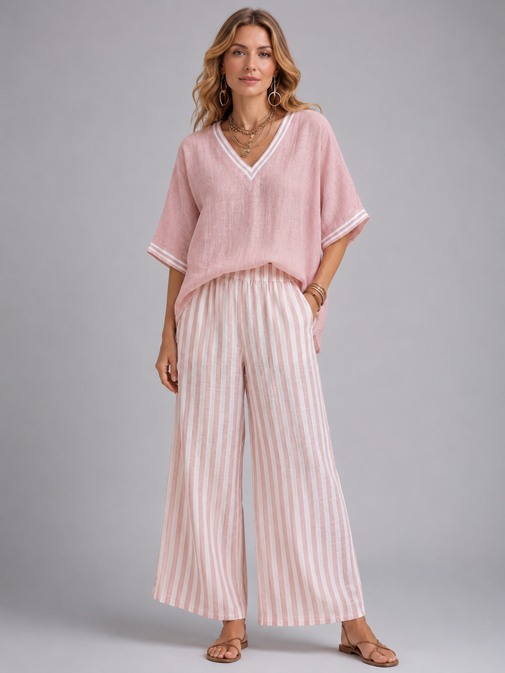 Women's Loungewear Set in Lightweight Linen-Look with Relaxed Fit for Summer Outings
