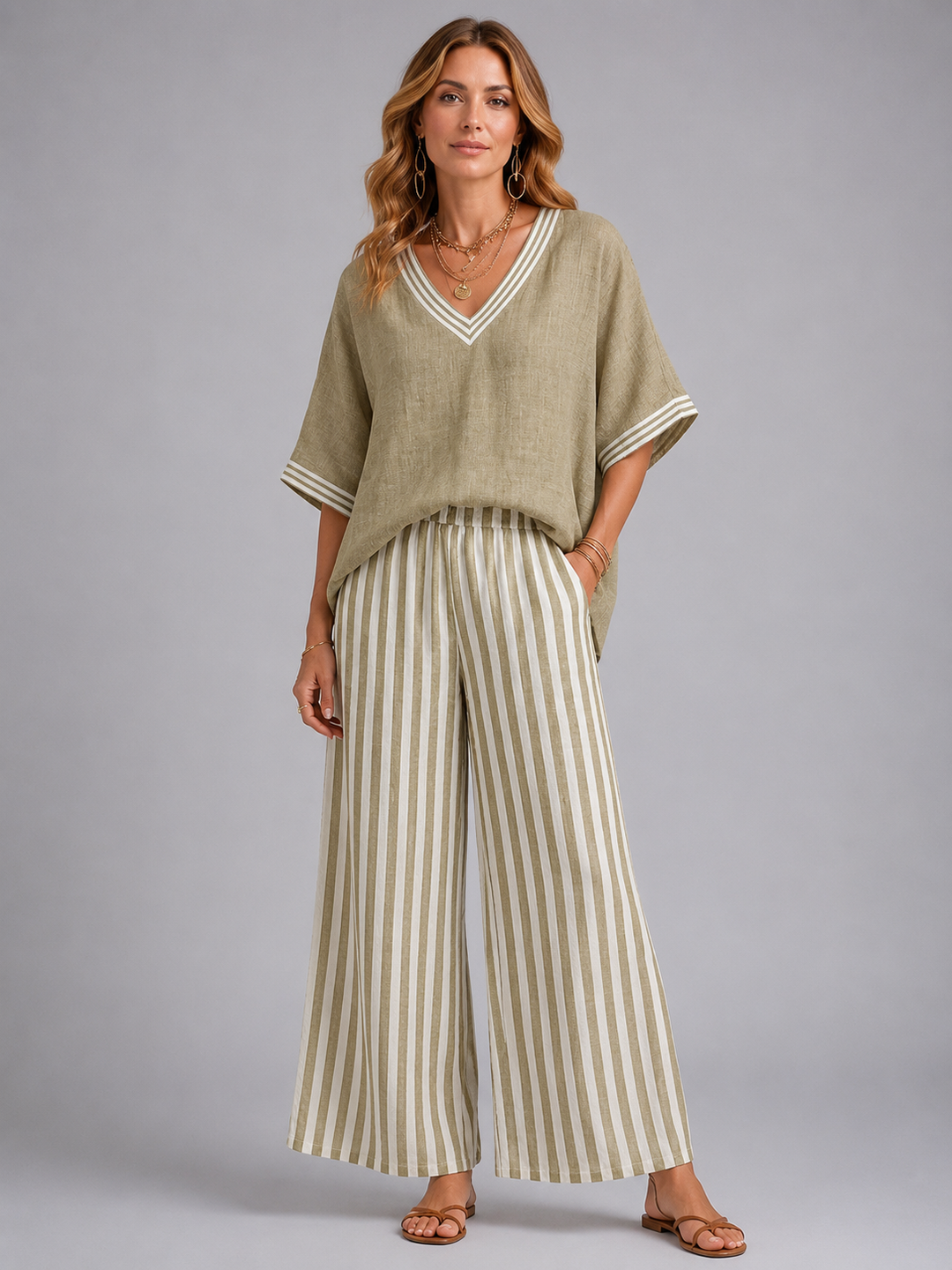Women's Loungewear Set in Lightweight Linen-Look with Relaxed Fit for Summer Outings