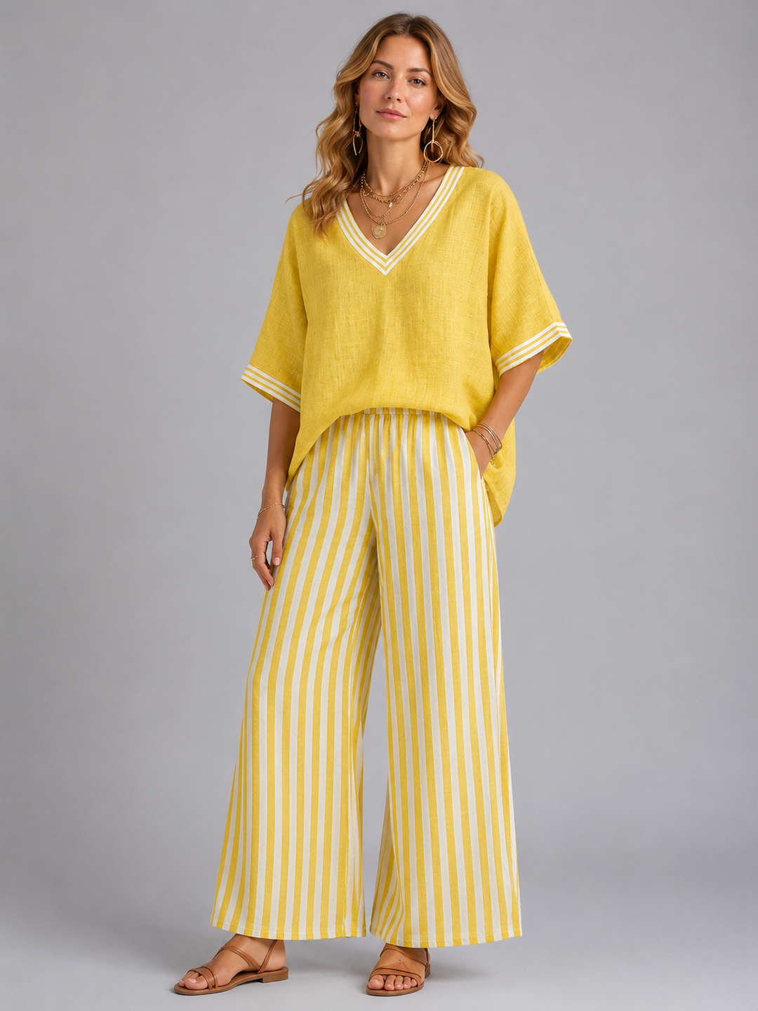 Women's Loungewear Set in Lightweight Linen-Look with Relaxed Fit for Summer Outings