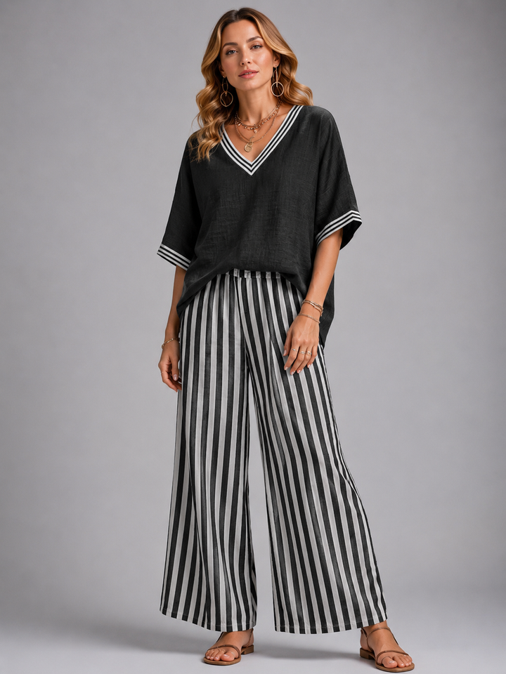 Women's Loungewear Set in Lightweight Linen-Look with Relaxed Fit for Summer Outings
