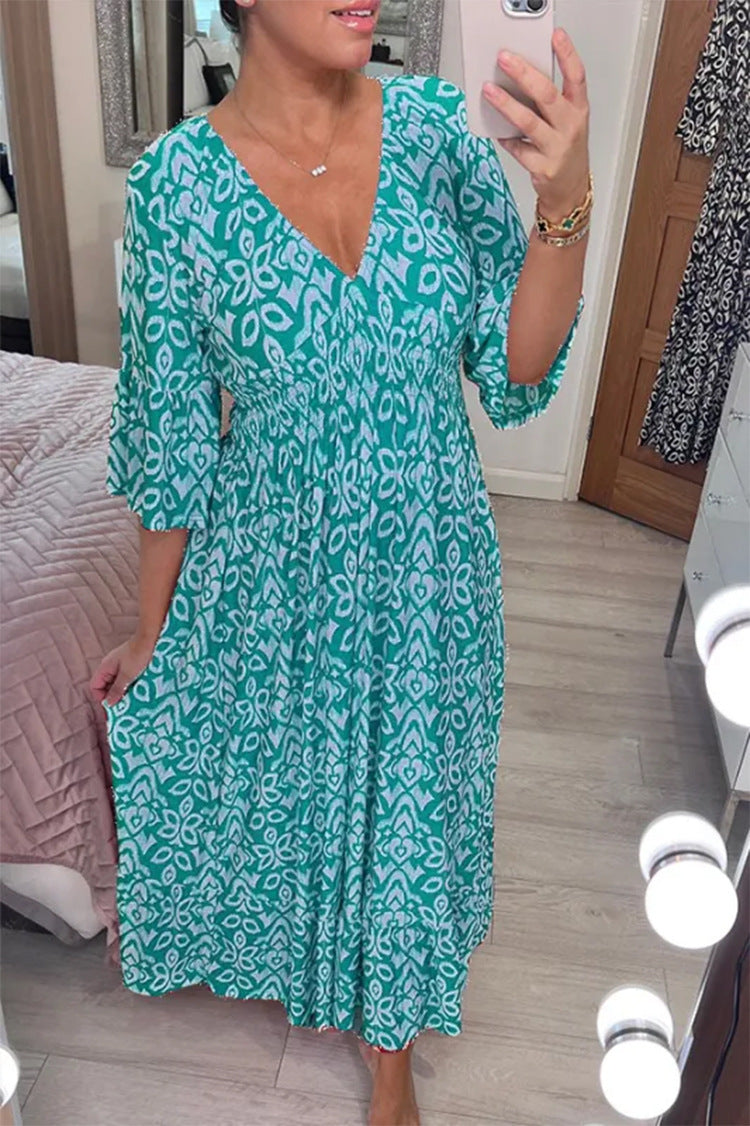 Women's Maxi Dress in Lightweight Viscose with V-Neck for Summer Outings