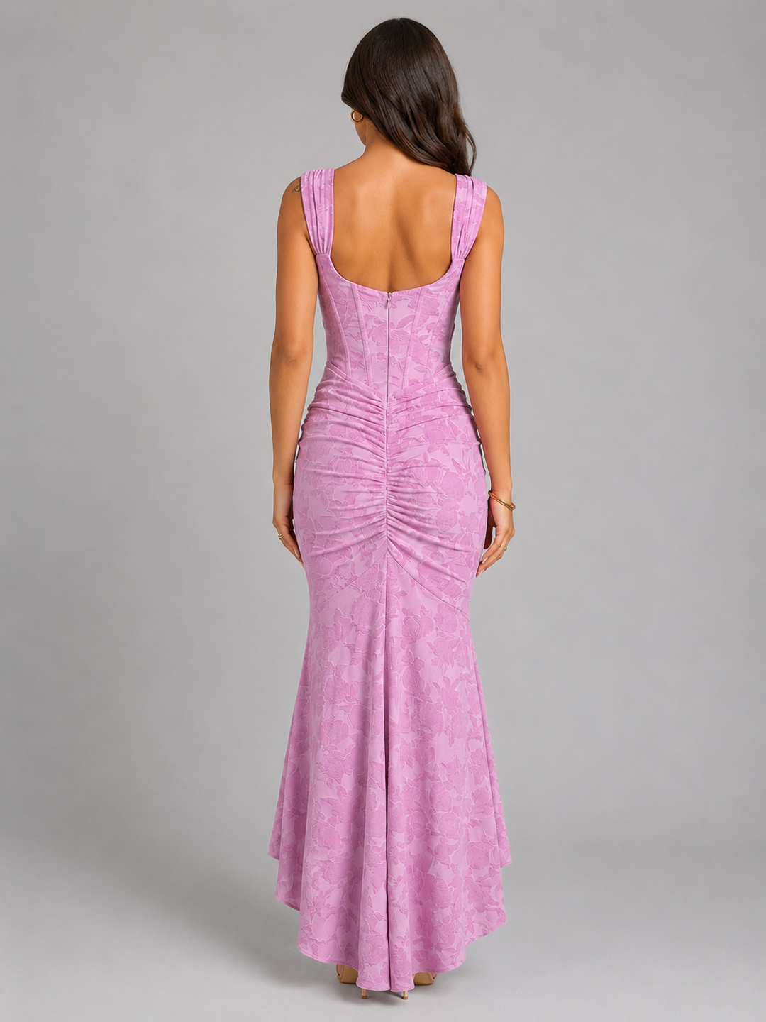 Women's Maxi Dress with Asymmetrical Hem and Floral Design for Formal Evening Events