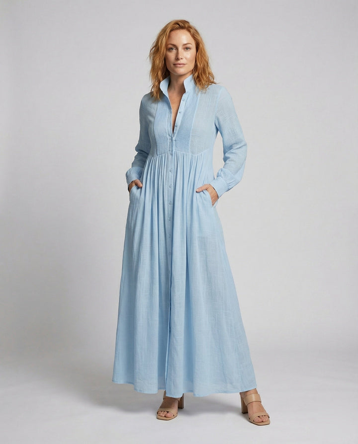 Women's Maxi Dress with Button Front and Gathered Waist in Lightweight Fabric for Summer Casual Wear
