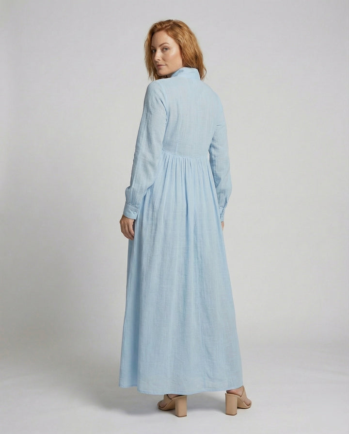 Women's Maxi Dress with Button Front and Gathered Waist in Lightweight Fabric for Summer Casual Wear