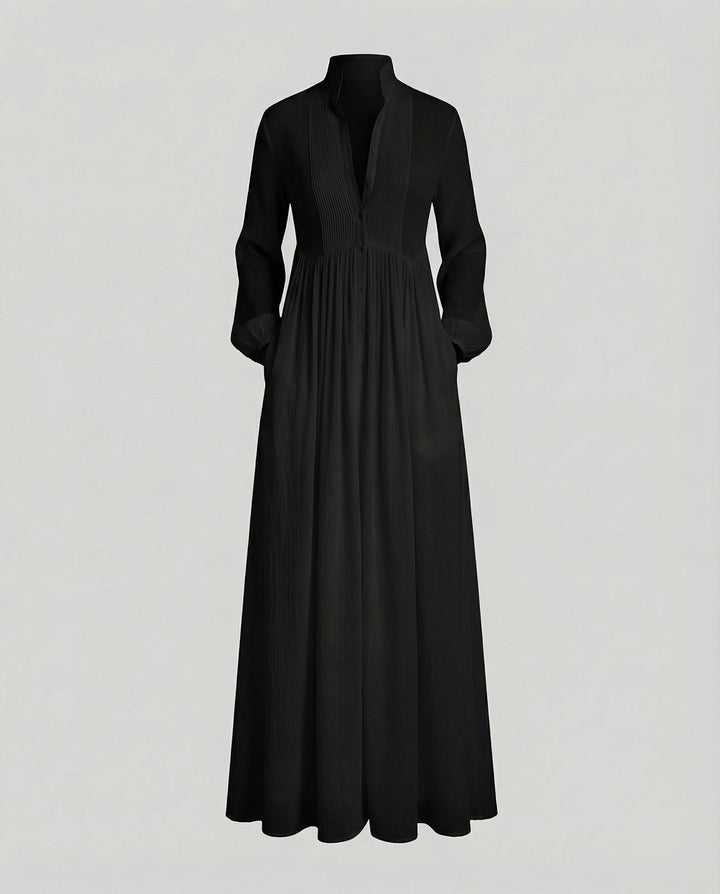 Women's Maxi Dress with Button Front and Gathered Waist in Lightweight Fabric for Summer Casual Wear