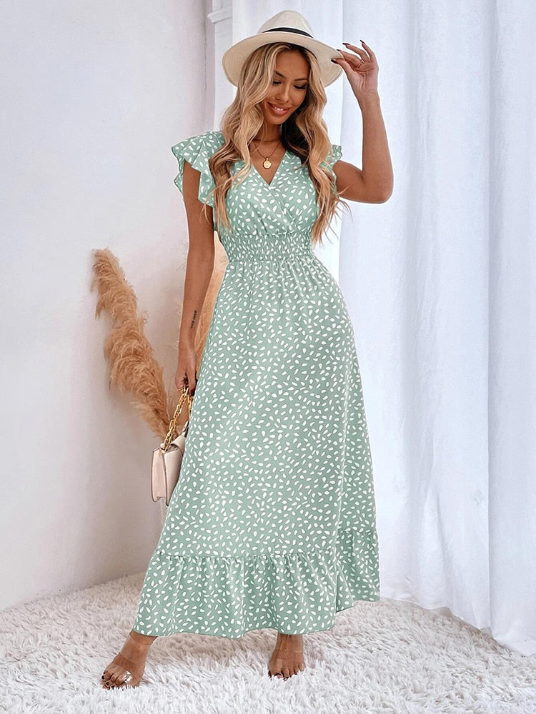 Women's Maxi Dress with Elegant Print in Lightweight Fabric for Summer Outings