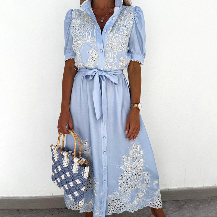 Women's Maxi Dress with Fluid Fit in Cotton-Linen Blend for Summer & Formal Occasions in White