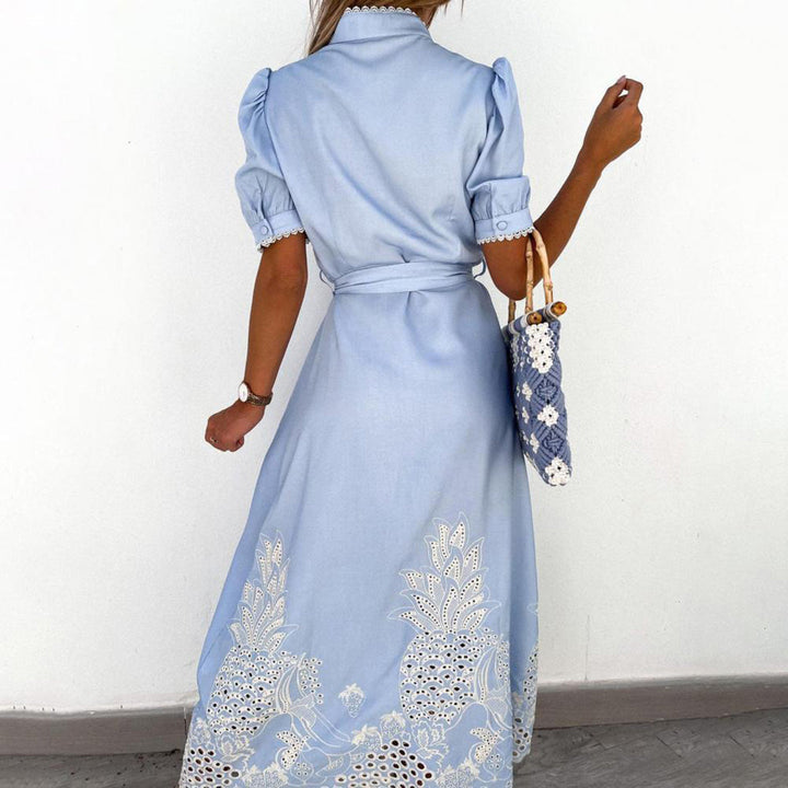 Women's Maxi Dress with Fluid Fit in Cotton-Linen Blend for Summer & Formal Occasions in White