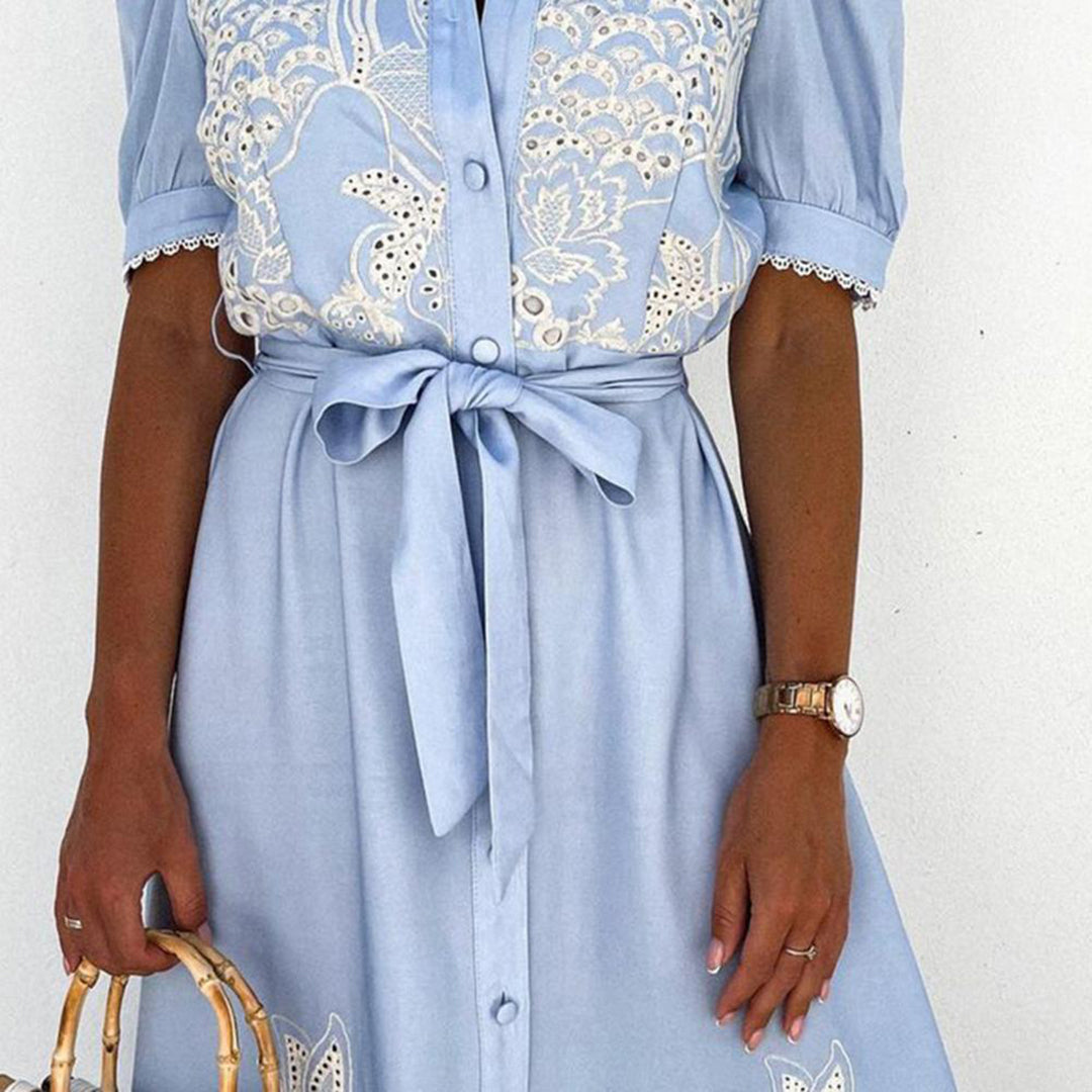 Women's Maxi Dress with Fluid Fit in Cotton-Linen Blend for Summer & Formal Occasions in White