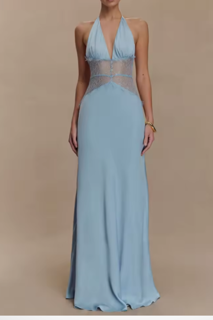 Women's Maxi Dress with Halter Neck and Lace Detail for Formal Events 3