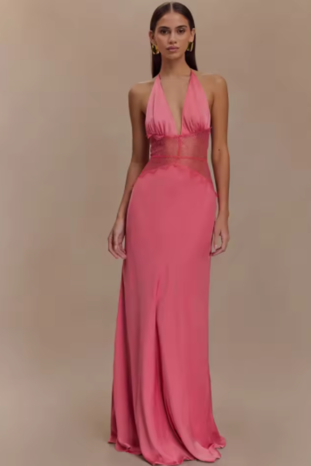 Women's Maxi Dress with Halter Neck and Lace Detail for Formal Events 5