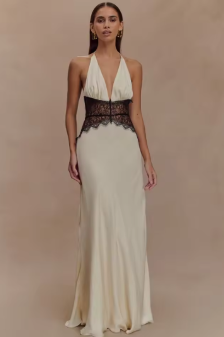 Women's Maxi Dress with Halter Neck and Lace Detail for Formal Events 7