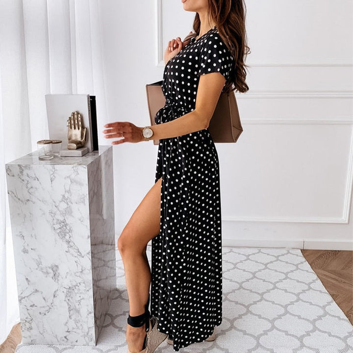 Women's Maxi Dress with Polka Dot Print in Lightweight Fabric for Summer Outings