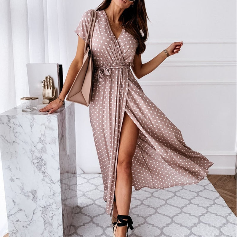 Women's Maxi Dress with Polka Dot Print in Lightweight Fabric for Summer Outings