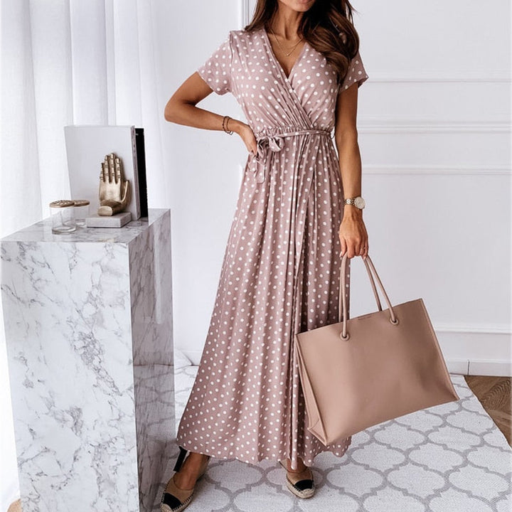 Women's Maxi Dress with Polka Dot Print in Lightweight Fabric for Summer Outings