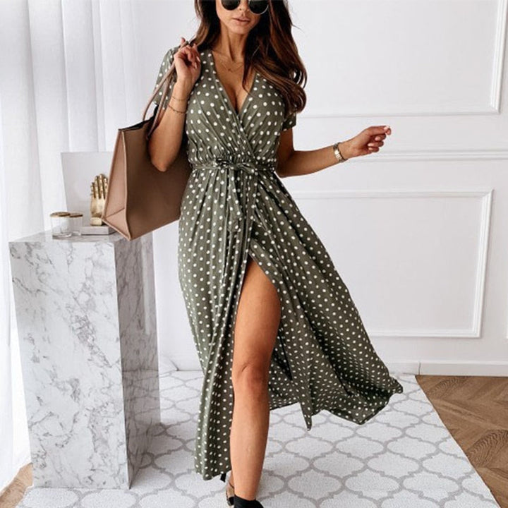 Women's Maxi Dress with Polka Dot Print in Lightweight Fabric for Summer Outings
