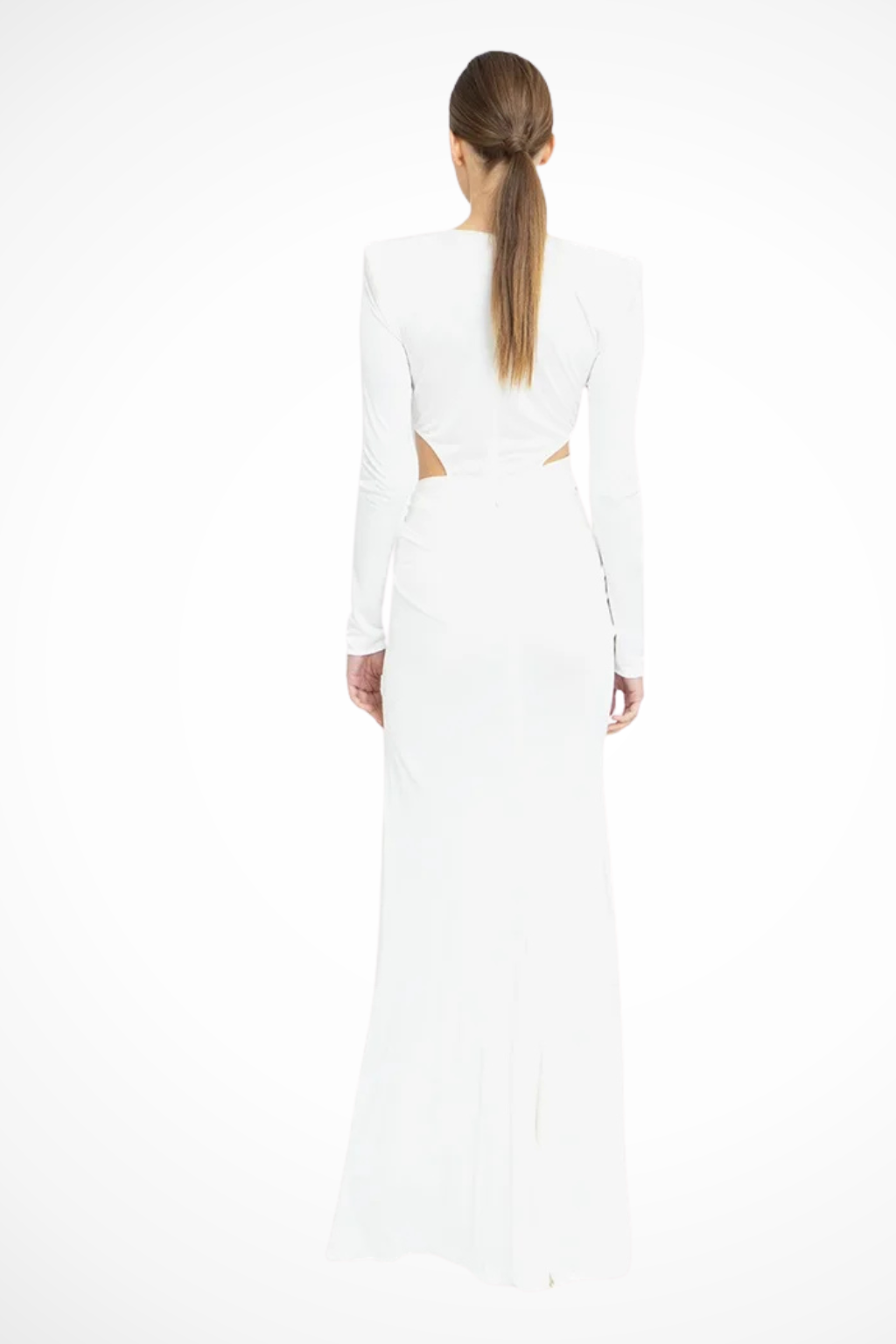 Women's Maxi Dress with Ruched Cut Out Design and V-Neckline in Elegant White for Formal Events 3