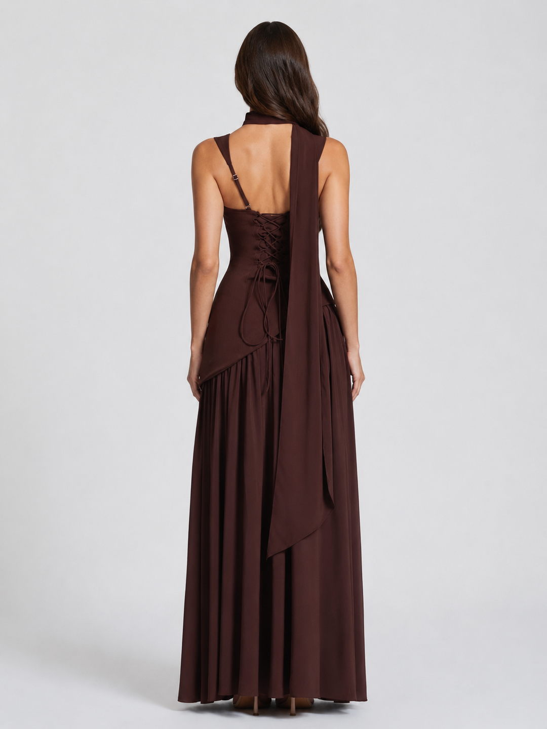 Women's Maxi Dress with Sculpted Bodice and Asymmetric Skirt for Formal Evening Events