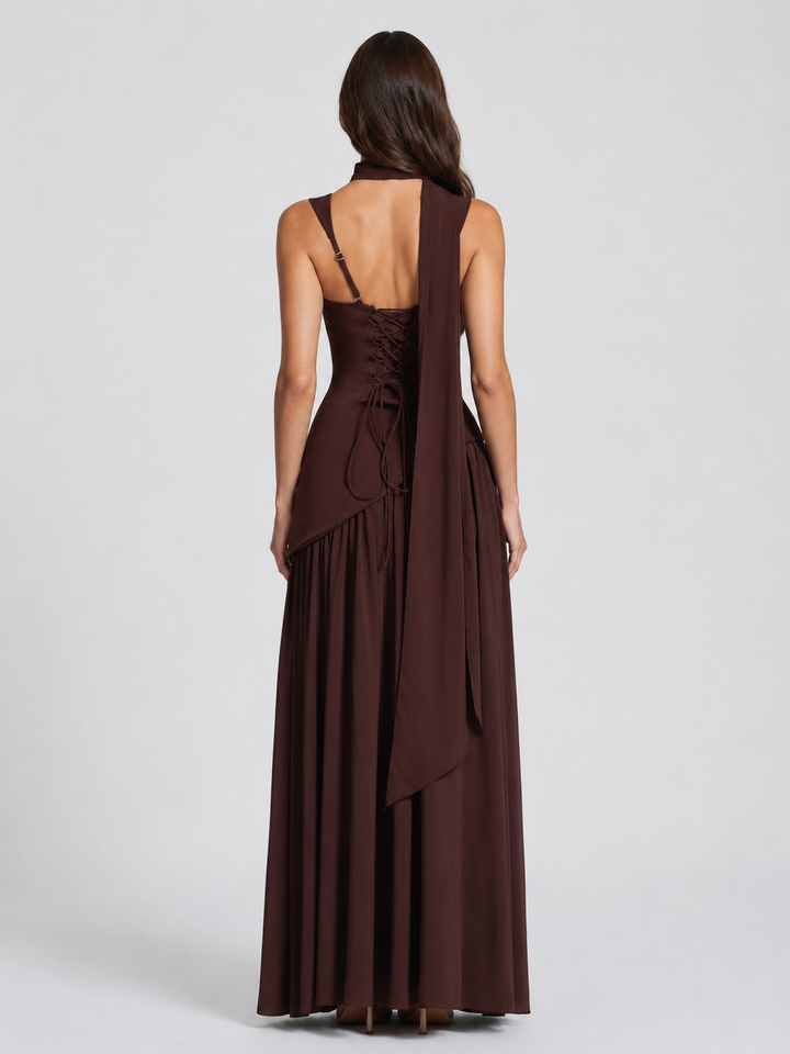Women's Maxi Dress with Sculpted Bodice and Asymmetric Skirt for Formal Evening Events