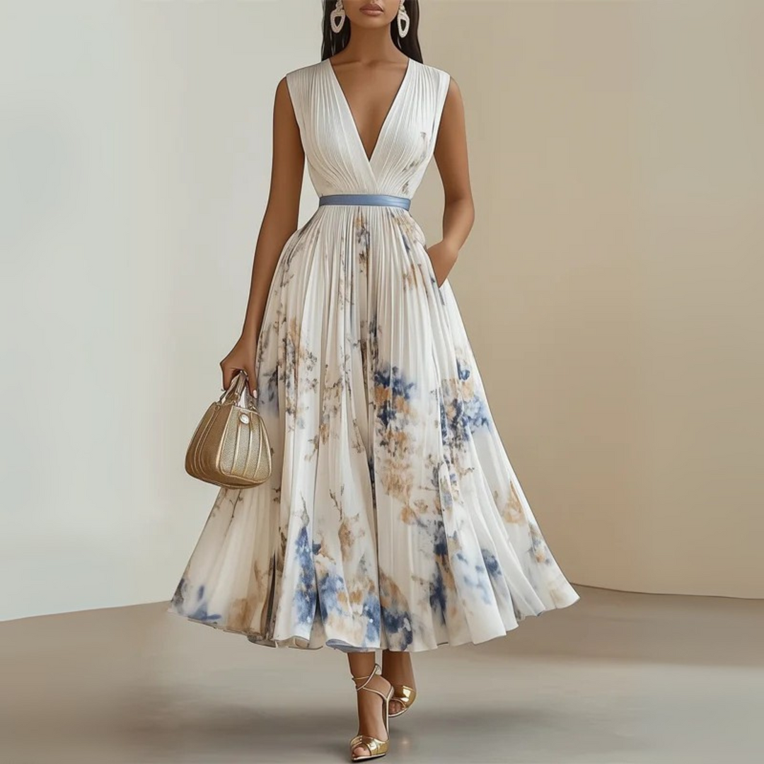 Women's Maxi Dress with V-Neck and Flowing Skirt for Summer Events and Casual Wear
