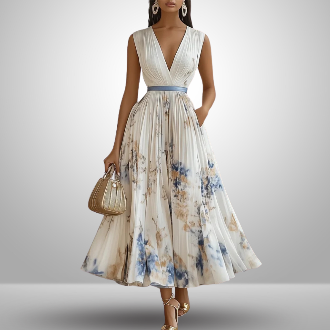 Women's Maxi Dress with V-Neck and Flowing Skirt for Summer Events and Casual Wear