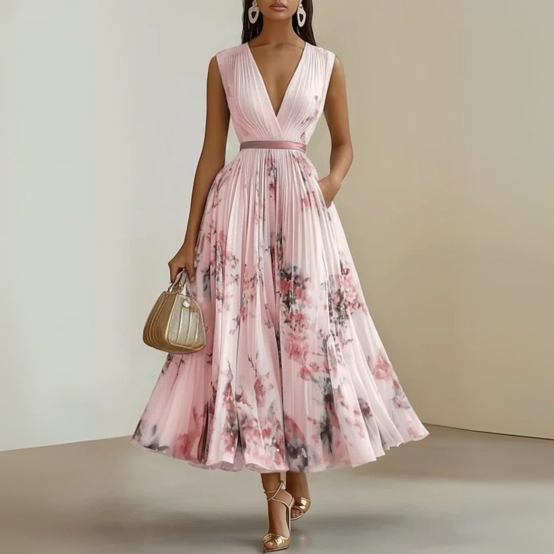 Women's Maxi Dress with V-Neck and Flowing Skirt for Summer Events and Casual Wear