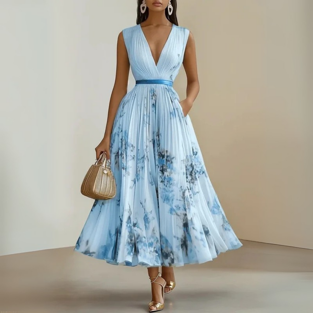 Women's Maxi Dress with V-Neck and Flowing Skirt for Summer Events and Casual Wear