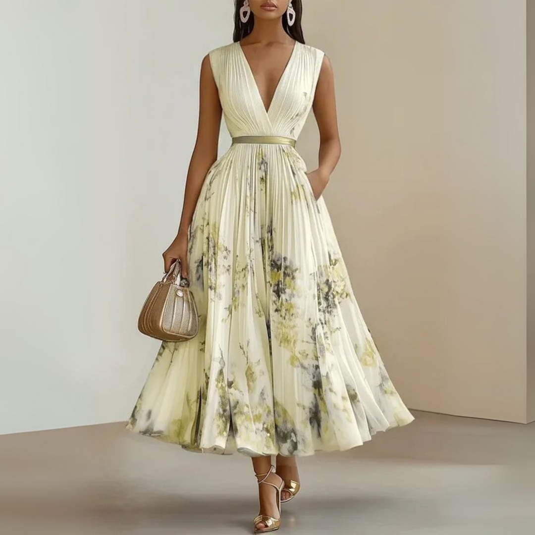 Women's Maxi Dress with V-Neck and Flowing Skirt for Summer Events and Casual Wear