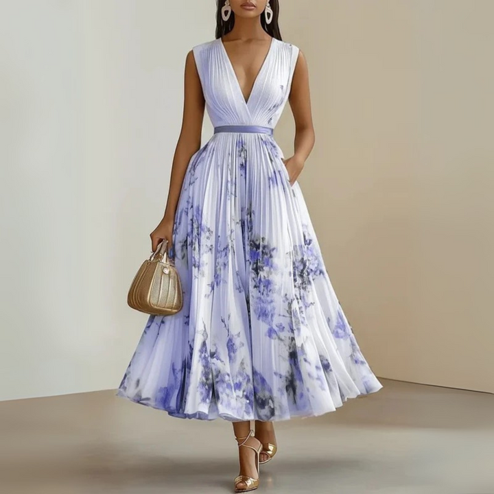Women's Maxi Dress with V-Neck and Flowing Skirt for Summer Events and Casual Wear