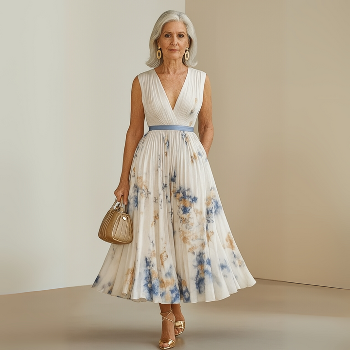 Women's Maxi Dress with V-Neck and Flowing Skirt for Summer Events and Casual Wear
