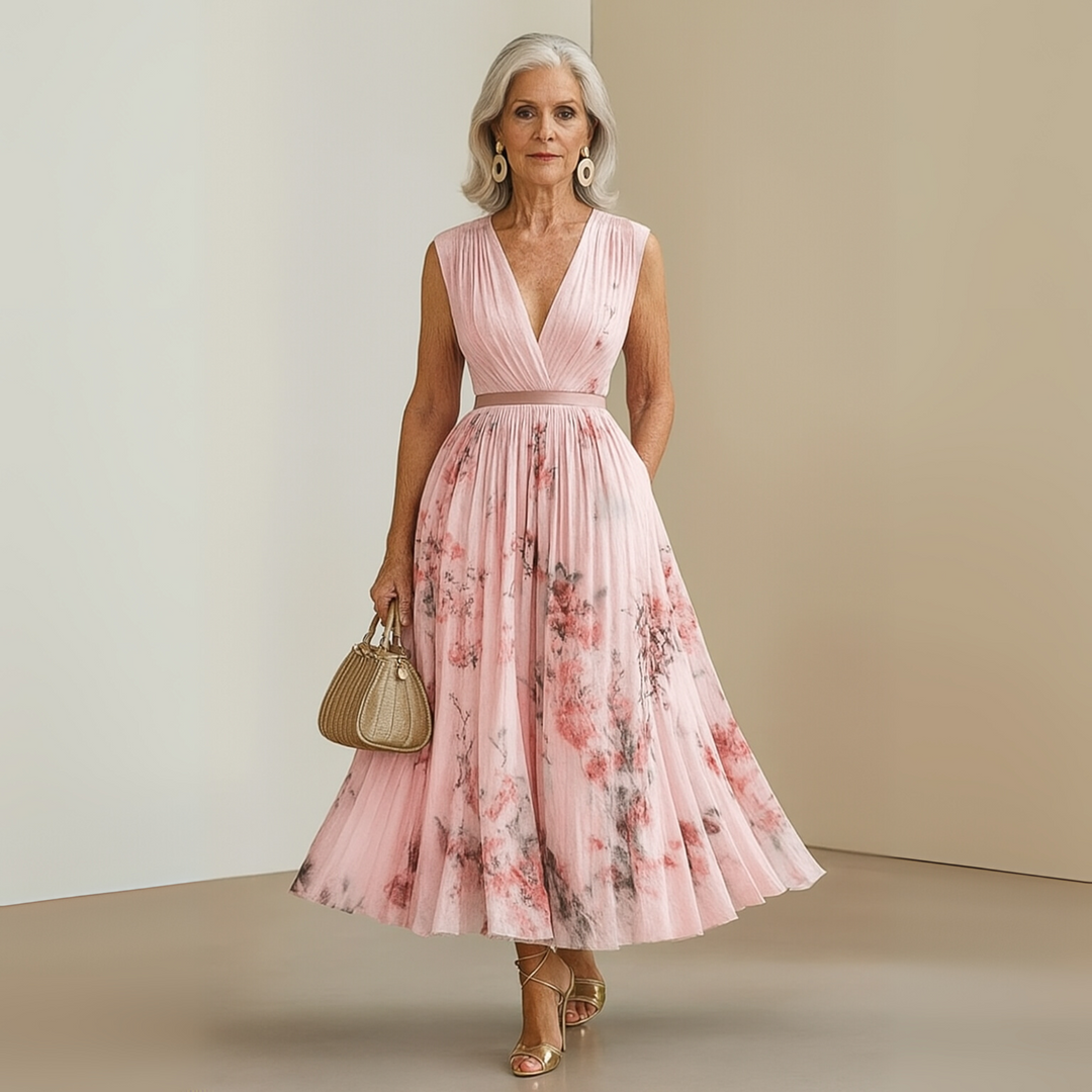 Women's Maxi Dress with V-Neck and Flowing Skirt for Summer Events and Casual Wear