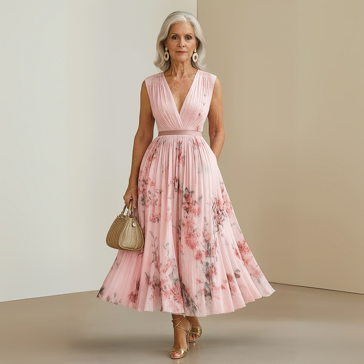 Women's Maxi Dress with V-Neck and Flowing Skirt for Summer Events and Casual Wear