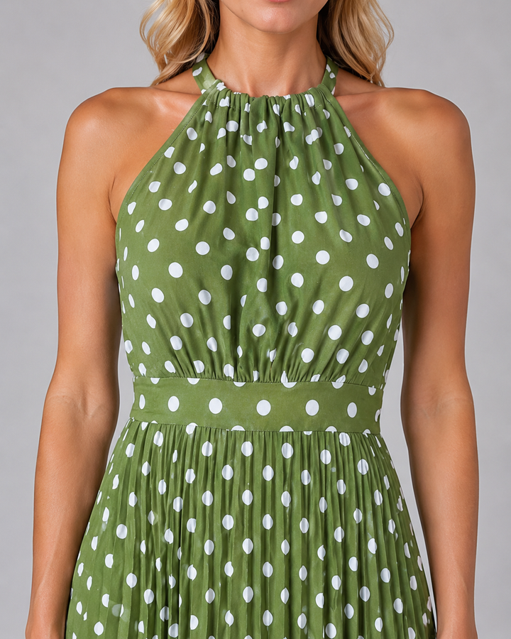 Women's Midi Dress with Halter Neckline in Polka Dot for Summer Outings
