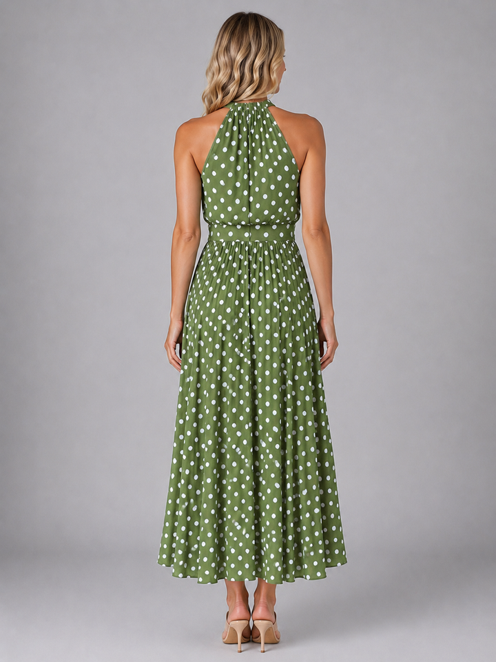 Women's Midi Dress with Halter Neckline in Polka Dot for Summer Outings