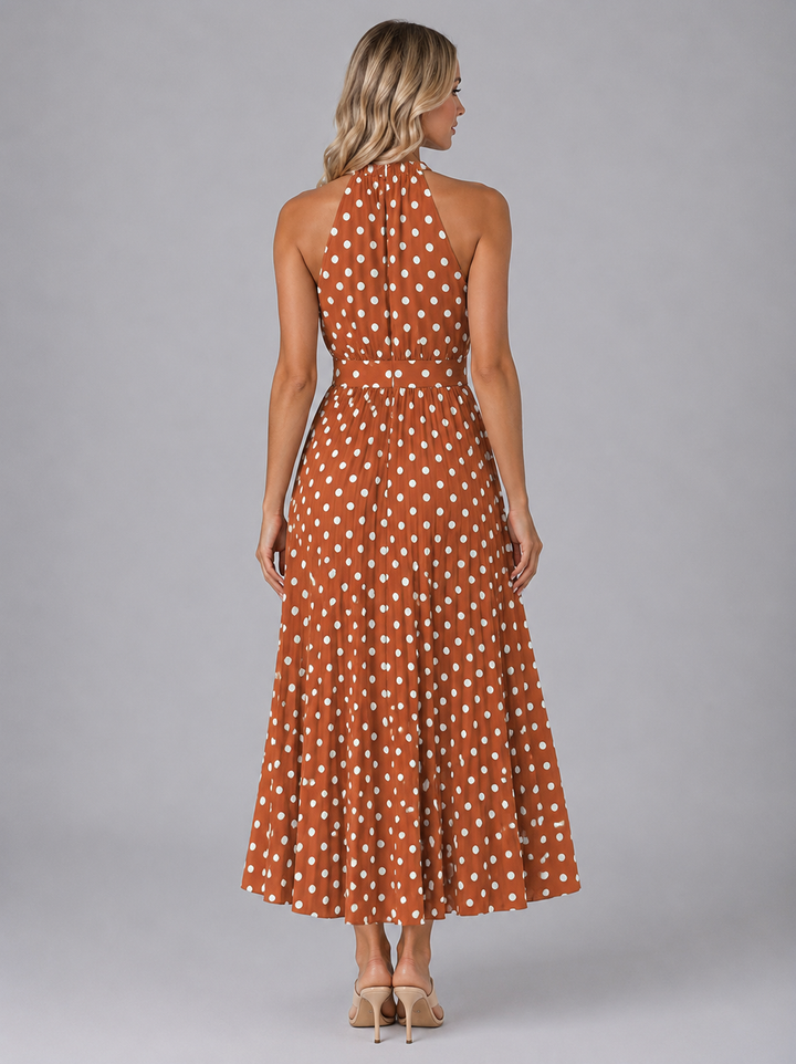 Women's Midi Dress with Halter Neckline in Polka Dot for Summer Outings