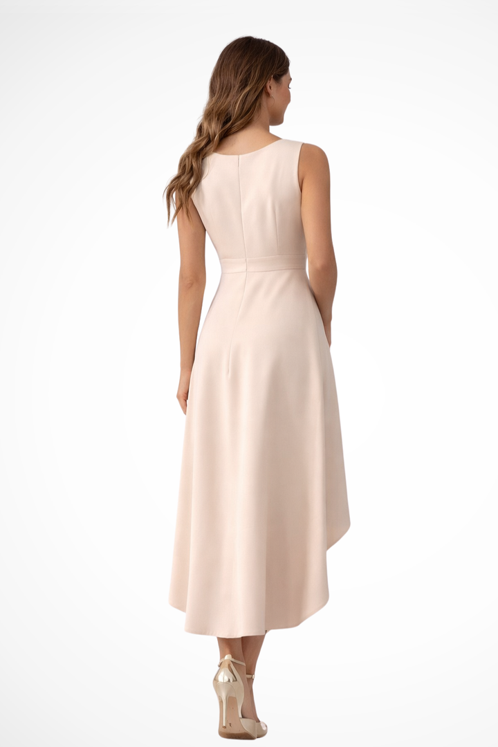 Women's Midi Dress with Wrap Bodice and Asymmetric Hem for Weddings and Formal Events 2