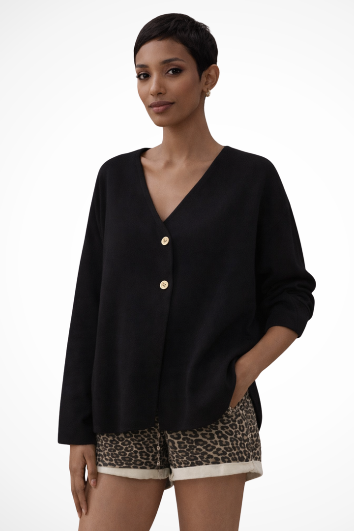 Women's Minimal Viscose Cardigan | Elegant Long Sleeve V-Neck Layering Piece 0