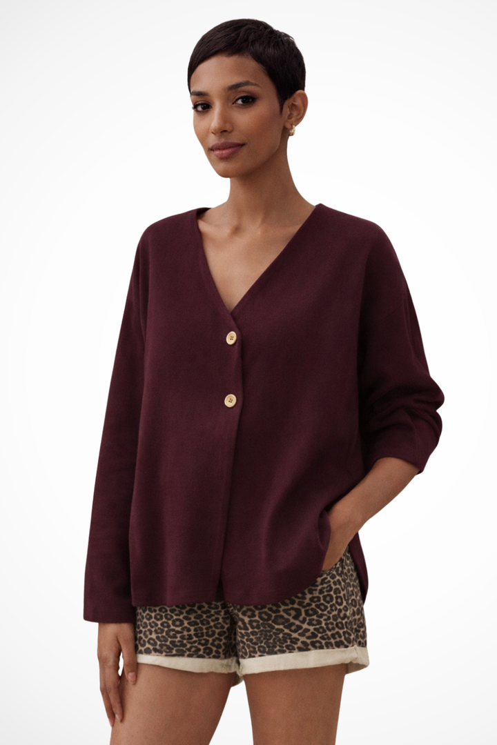 Women's Minimal Viscose Cardigan | Elegant Long Sleeve V-Neck Layering Piece 1