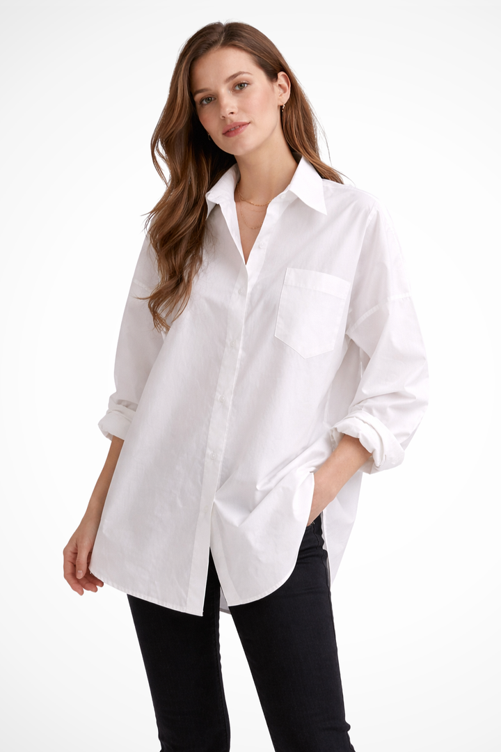 Women's Oversized Button Down Blouse with Structured Collar for Everyday Wear 0