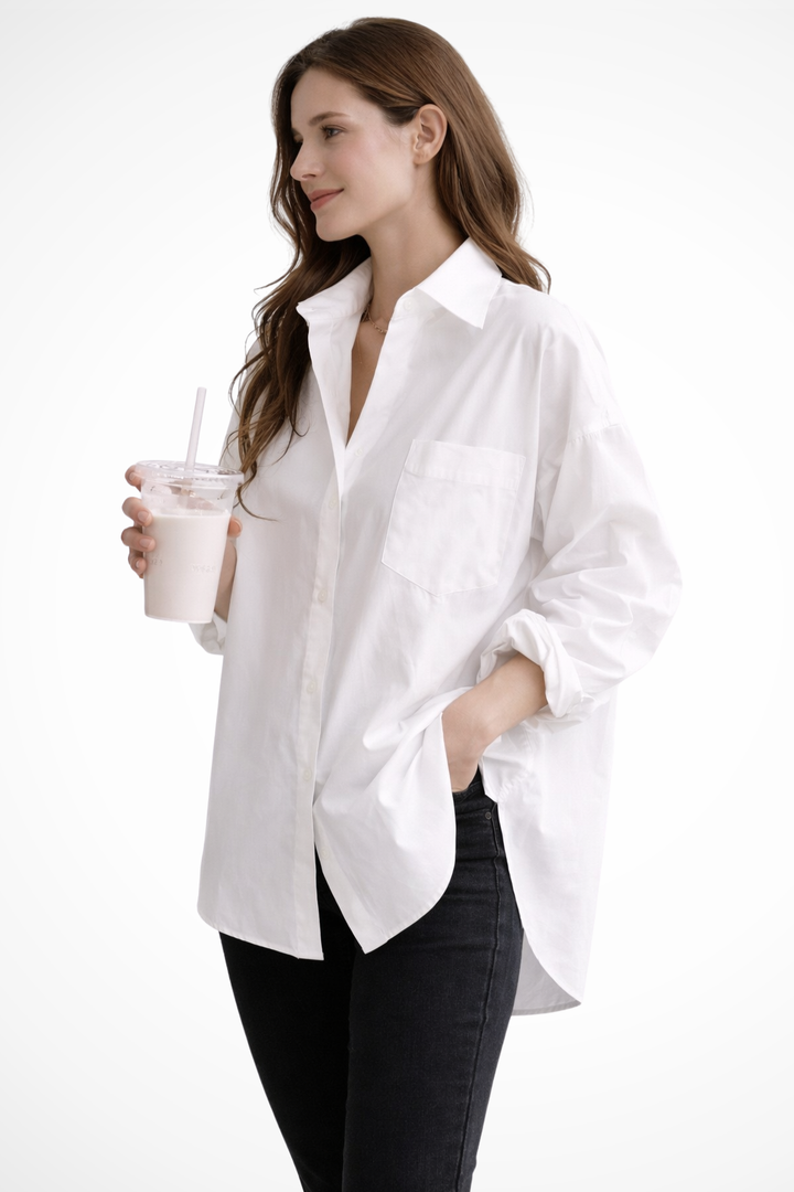 Women's Oversized Button Down Blouse with Structured Collar for Everyday Wear 1
