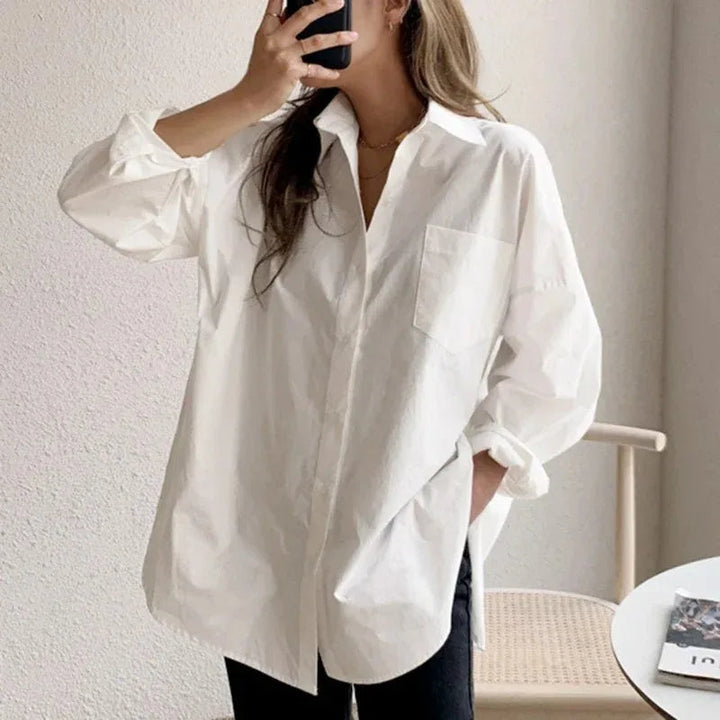 Women's Oversized Button Down Blouse with Structured Collar for Everyday Wear 4