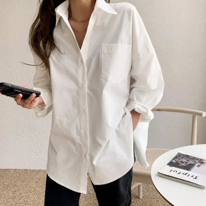 Women's Oversized Button Down Blouse with Structured Collar for Everyday Wear 5