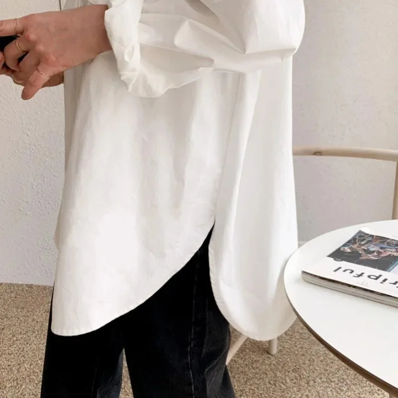 Women's Oversized Button Down Blouse with Structured Collar for Everyday Wear 6