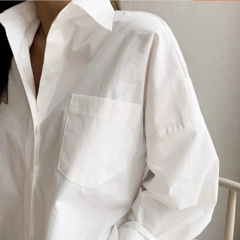 Women's Oversized Button Down Blouse with Structured Collar for Everyday Wear 7