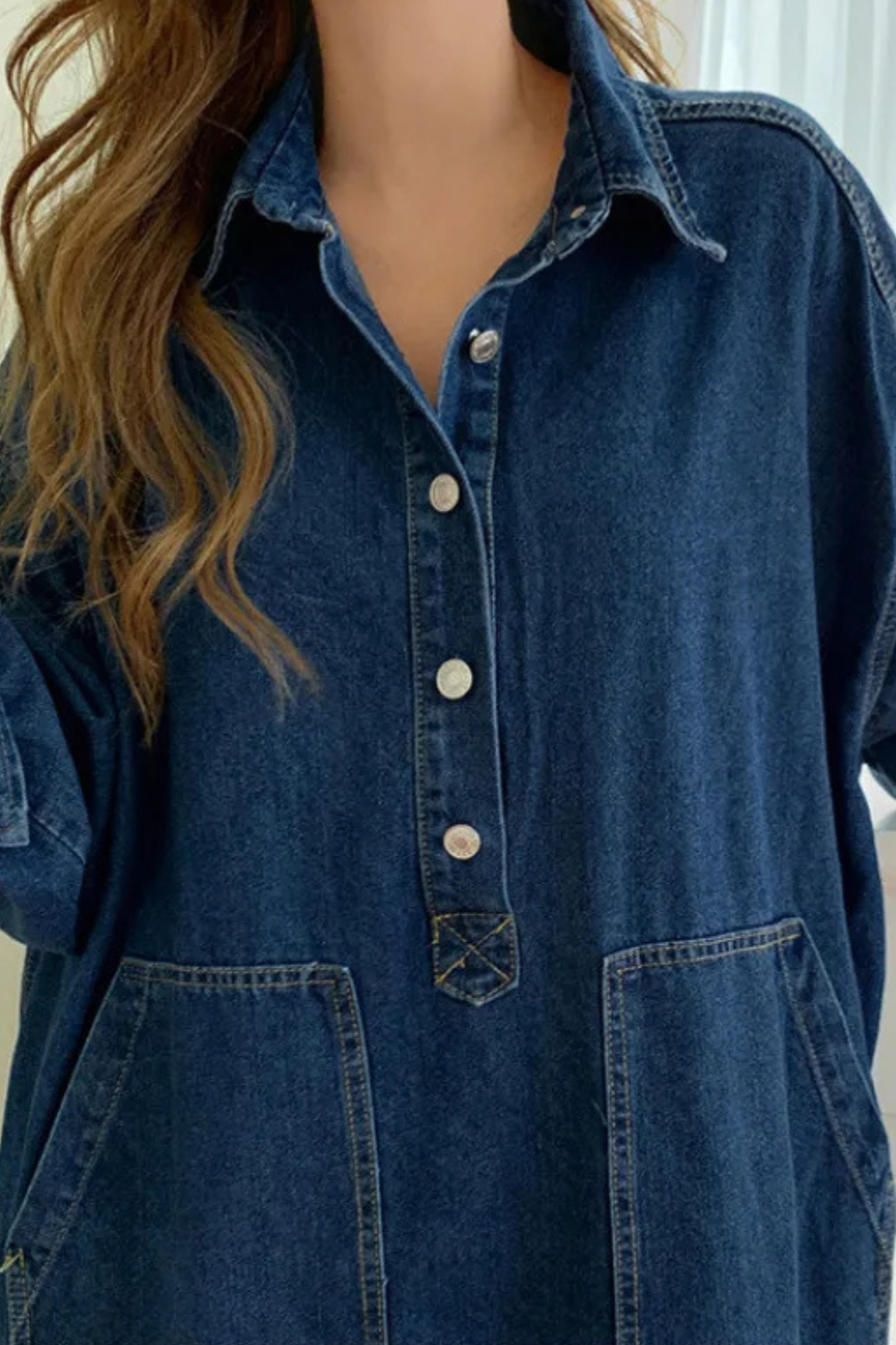 Women's Oversized Denim Maxi Dress | Relaxed Fit Long Sleeve Casual Wear