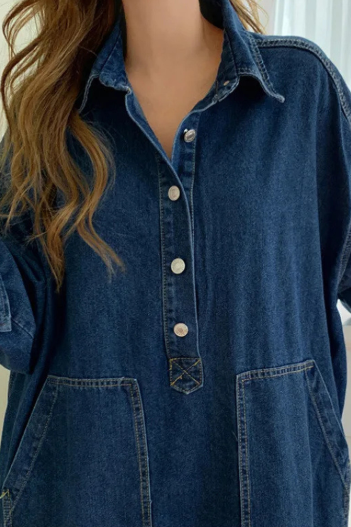 Women's Oversized Denim Maxi Dress | Relaxed Fit Long Sleeve Casual Wear